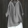 Camicia estiva taglie forti tinta unita casual in cotone e lino, camicetta vintage con tasca, abbigliamento da donna