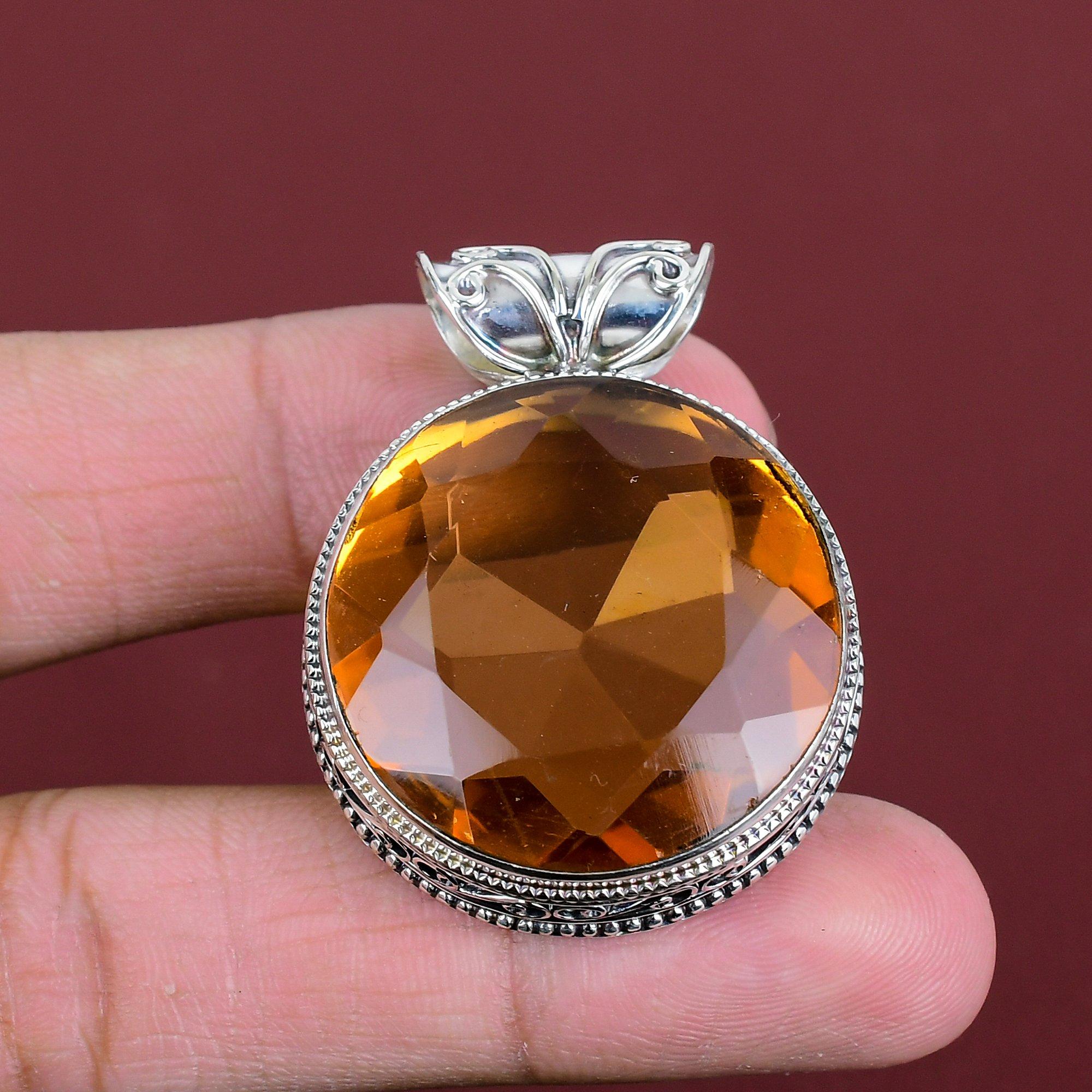 

Faceted whiskey topaz pendant 925 sterling silver pendant handmade vintage jewelry natural gemstone pendant gifts for him birthstone jewelry