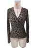Euro-American Leopard Print Layered V-Neck Bell Sleeve Slim Fit Knitted T-Shirt for Women (2025 Collection)
