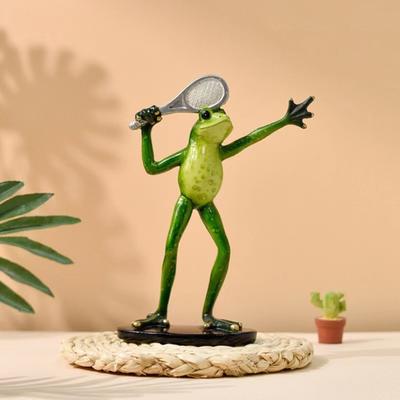 Yoga Frog Statue Cartoon Couple Frog Figurine Resin Sports Frog Sculpture Home Office Desktop Decoration Ornament