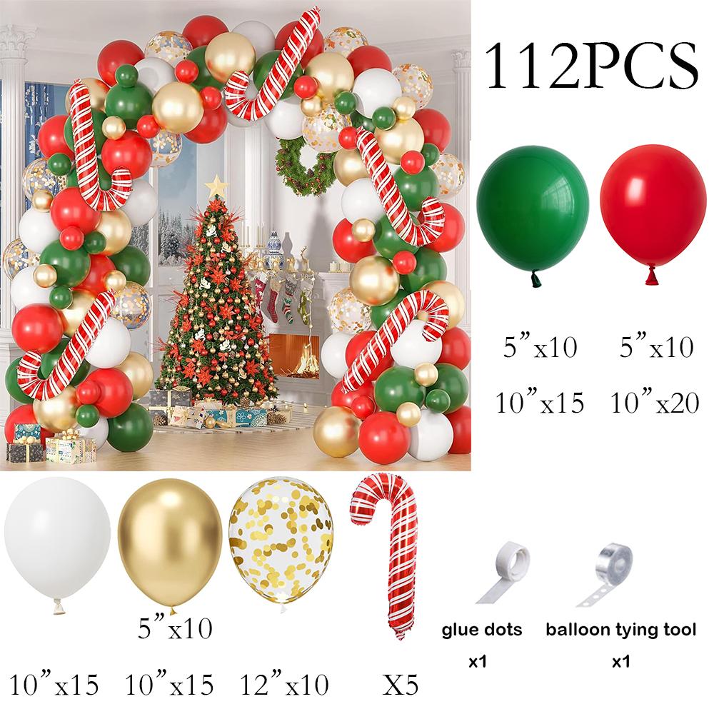 

Christmas Theme Red Green Ballon Arch Kit Gold Confetti Latex Balloons Garland Xmas Candy Cane Foil Globos Home Party Decoration AS Picture