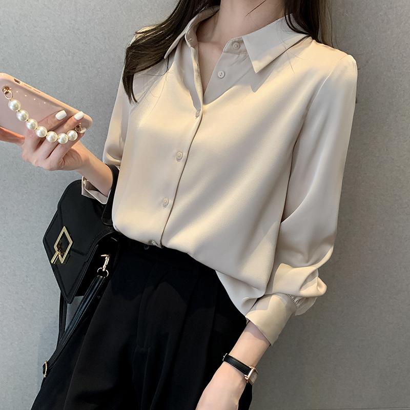 Fashion Blouses Shirts Long Sleeve Turn Down Collar Office Lady Chiffon Blouse Shirt Women Tops J751