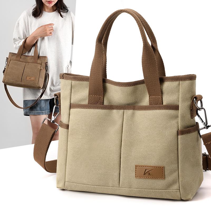 Multi-pocket Casual Canvas Bag with Large Capacity, Korean Style, Light Luxury, Versatile Messenger Bag, Commuting Shoulder Bag