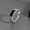 Silver Color Men's Stainless Steel Ring with Black Rectangle Retro Open Dragon Pattern Fashion Male Jewelry Accessory