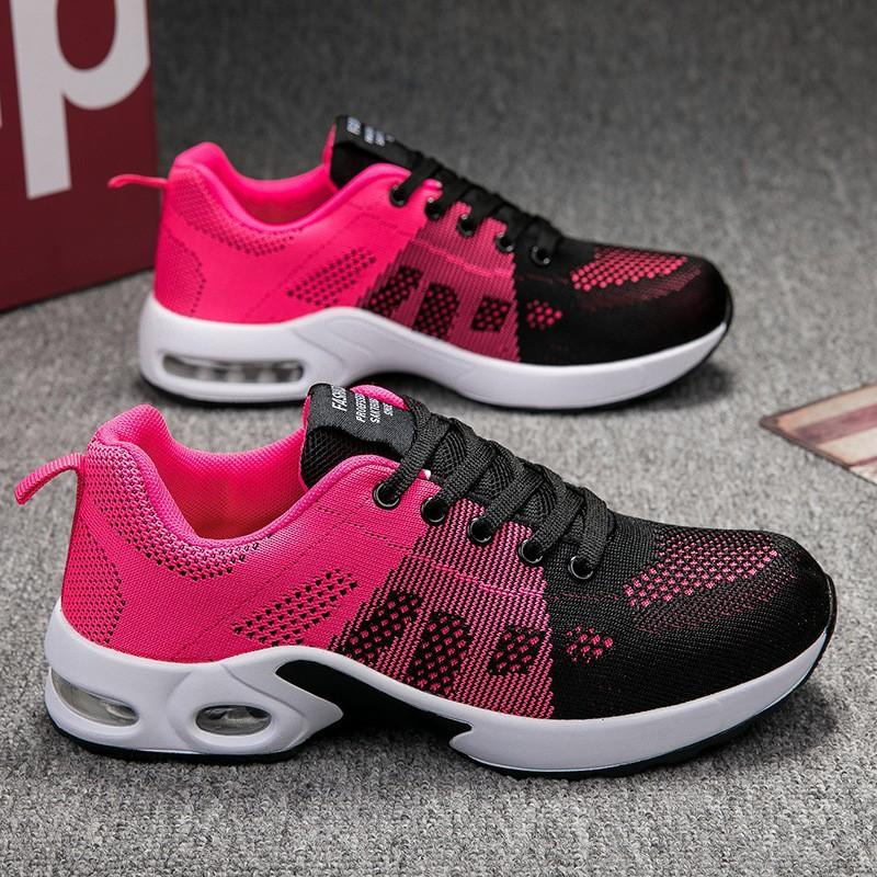 Large Size Women's Shoes Sports Shoes Summer Running Shoes Fashion Air Cushion Fly-woven Shoes Hollow Fly-woven Breathable Mesh Shoes