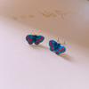 Dripping oil blue flower earrings high sense temperament versatile new stud earrings fashion Internet celebrity niche earrings women