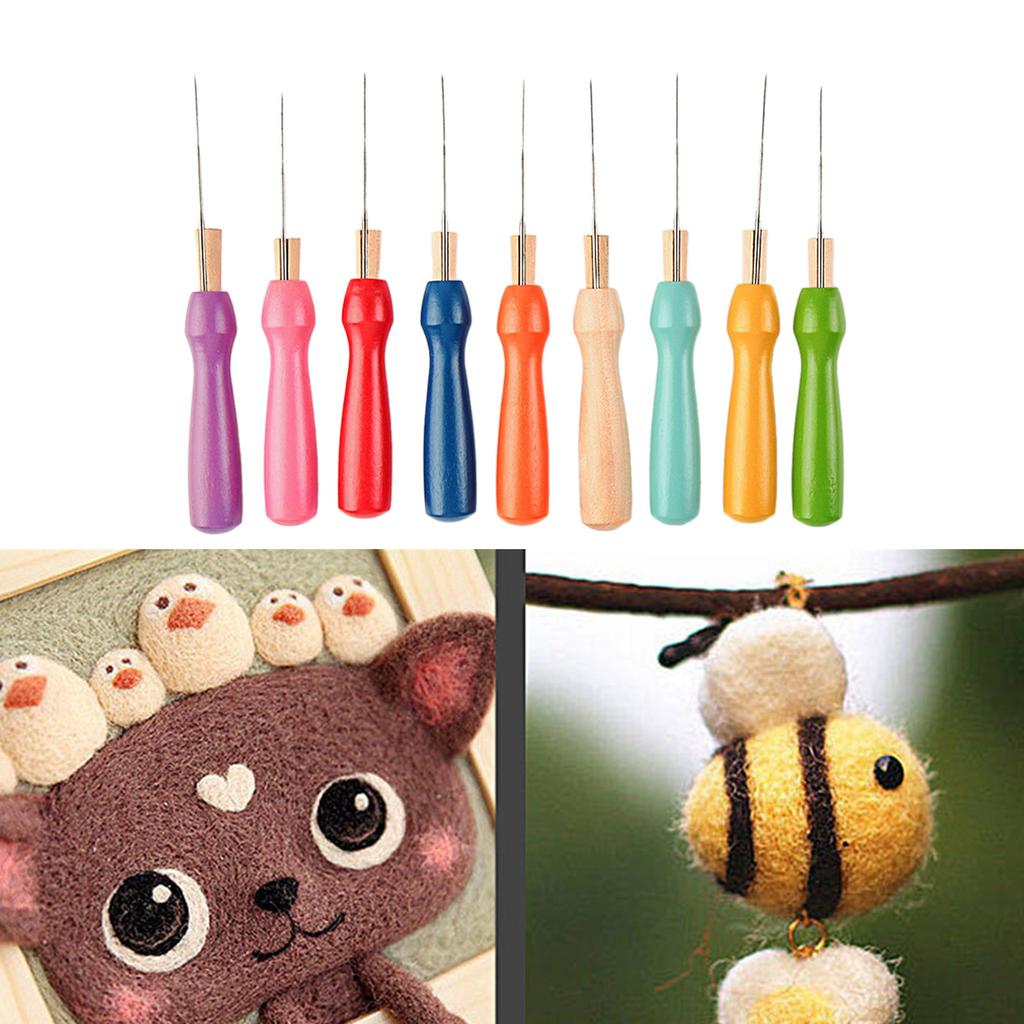 Multi/Single Needle Felting Tool with/without Barbed Needle for Felt Animals & Pattern Felt Needle Holder Wooden Handle