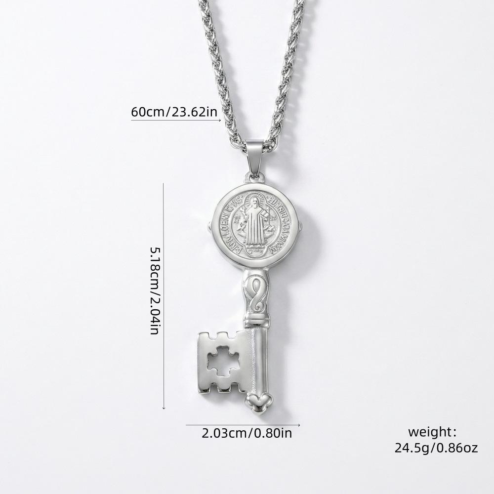 European American Punk Retro Titanium Steel Saint Santiago Key Necklace Pendant