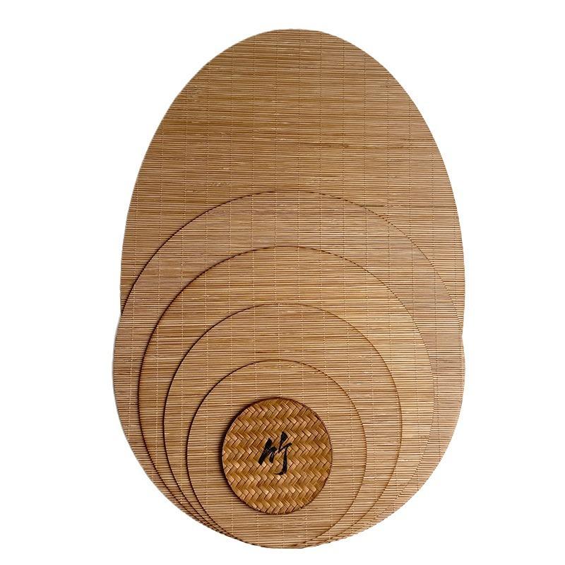 Traditionelles chinesisches Teeservice aus Bambus, ovale, gewebte Bambus-Untersetzer zur Wärmeisolierung, Vintage-Stil, Essentials für die Teezeremonie