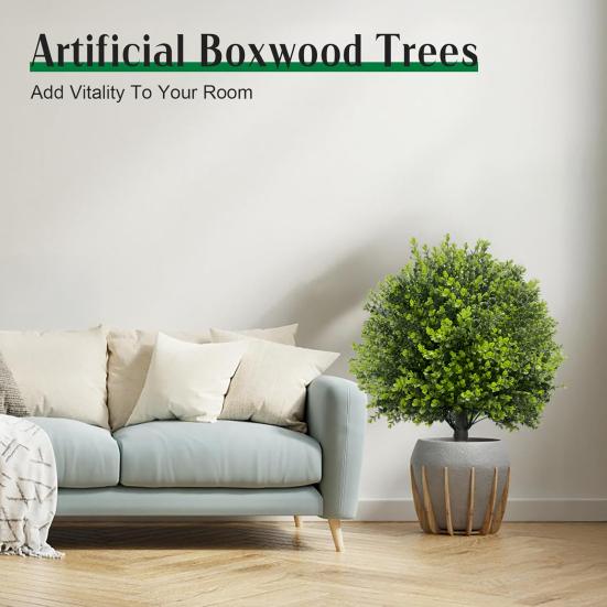 Artificial Boxwood Topiary Ball Tree with Ground Stake UV Resistant Weather-proof Faux Greenery Shrubs Outdoor Garden Porch Patio Fake Boxwood