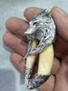 Chinese Collection Teeth Inlaid Tibetan Silver Wolf Head Pendant Amulet