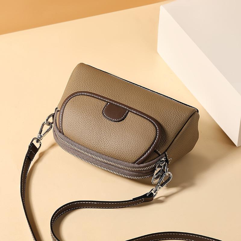Leather Mobile Phone Bag First Layer Cowhide New Fashionable Versatile Large Capacity High Sense Messenger Women's Small Square Bag