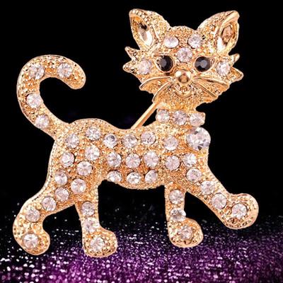 Koreanischer Stil Legierung Strass Katze Brosche - Damenmode Accessoire