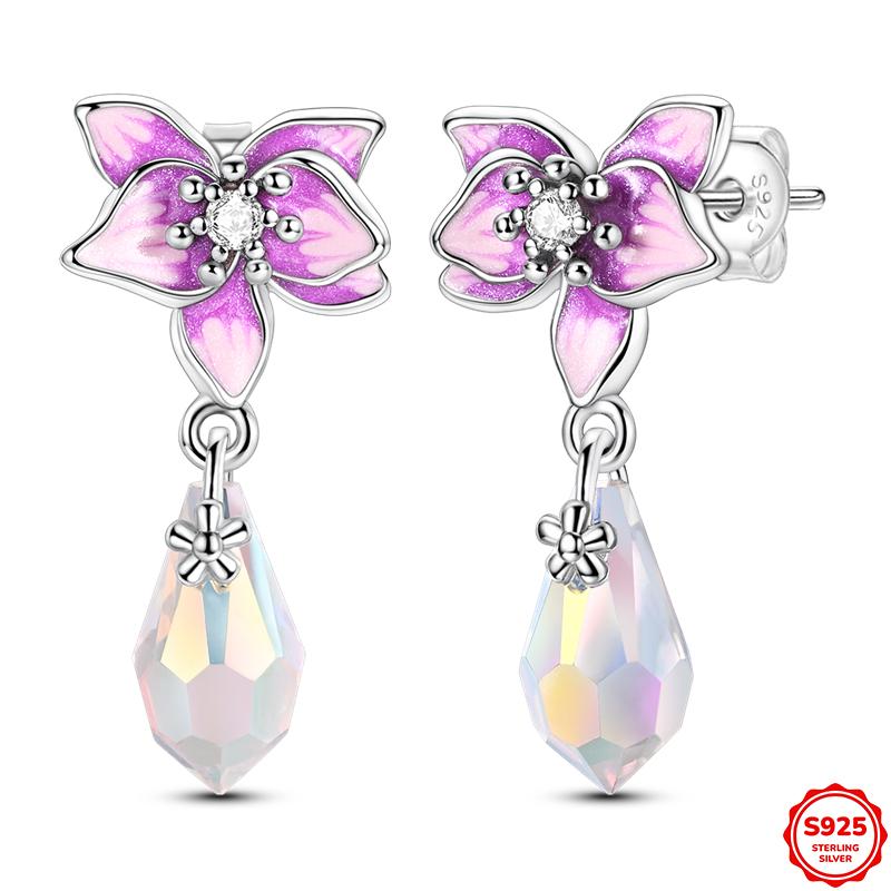 Náušnice pro ženy 925 Sterling Silver Kruhové náušnice Diamantové Srdce Lásky Zámek Broskvové Srdce Náušnice Krásný Dárek