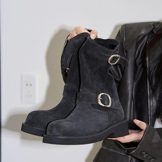 Martin Boots Women's 2025 New Versatile Heightening Western Boots Retro Super Foreign Thick Heel Round Head Short Boots Stacking Boots