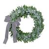 Everyday Greenery Wreath with Bow Artificial Green Lambs Ear Leaves Wreath for Home Front Door Decoration