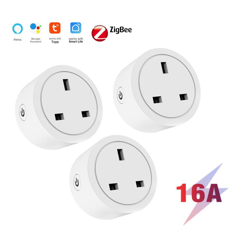 Zigbee Tuya Smart Plug 16a Adapter Wireless Remote Control Voice Control Timing Monitor Battery Works With Google Home Alexa