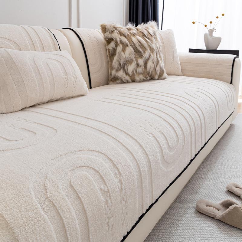 European Striped Jacquard Plush Sofa Cushion Simple Fashion Non-Slip Sofa Cover for Living Room Keep Warm Dustproof Couch Covers