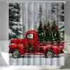 Christmas Truck Winter Scene Shower Curtain Holiday Bathroom Decor Xmas Festive Shower Curtain Waterproof