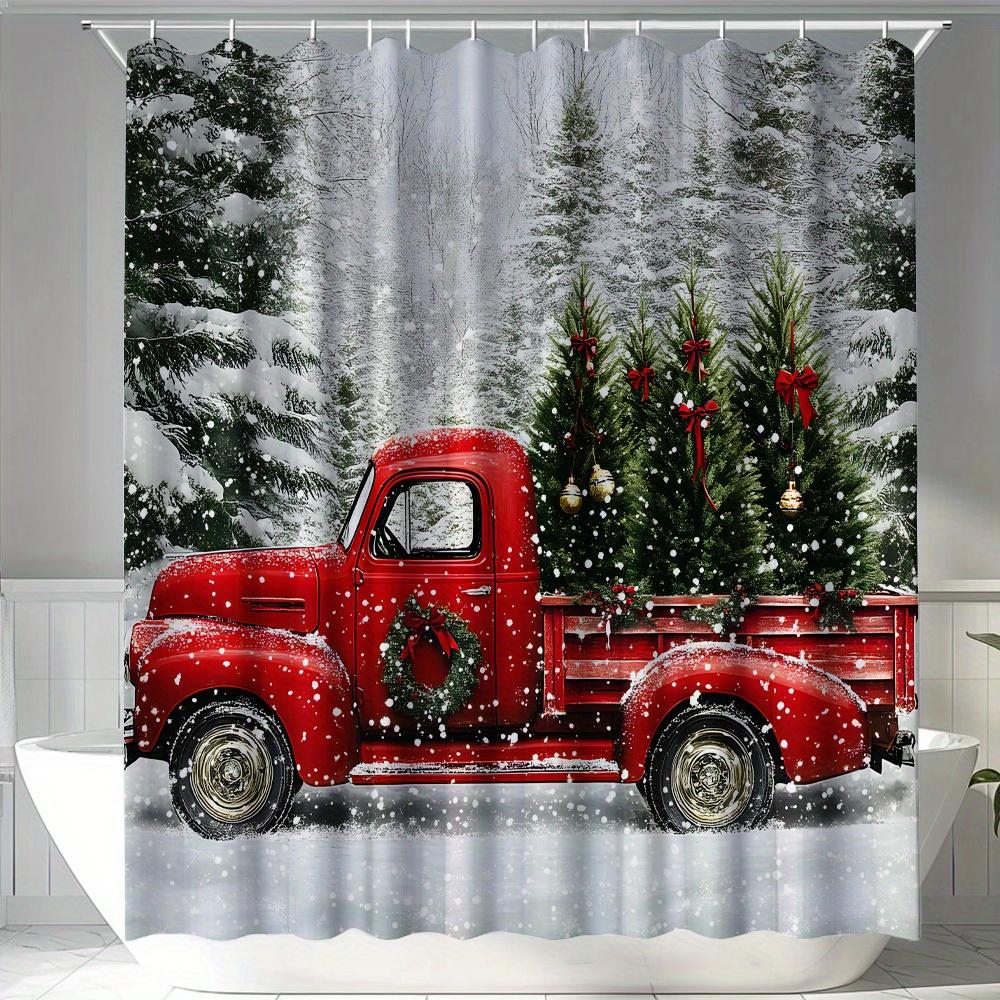 Christmas Truck Winter Scene Shower Curtain Holiday Bathroom Decor Xmas Festive Shower Curtain Waterproof