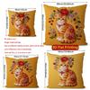 Vintage Embroidered Floral Orange Cat Throw Pillow Covers Pattern Cushion Cover Suitable For Sofa Bedroom Car Pillow Cover