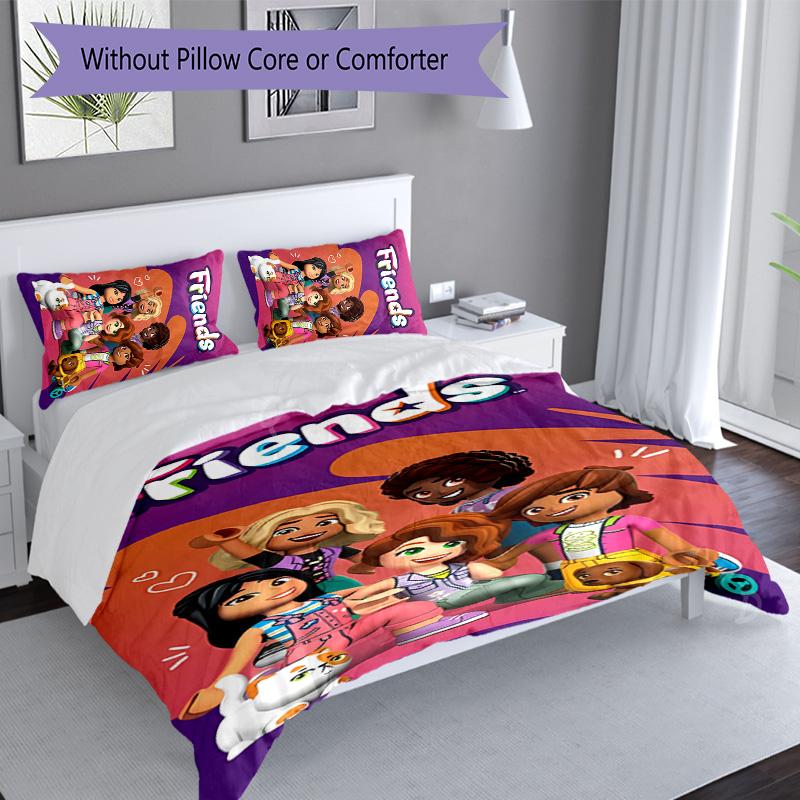 3pcs LEGO Friends pattern bedding set duvet cover set includes duvet cover &pillowcases, perfect all season bedroom decoration & gift