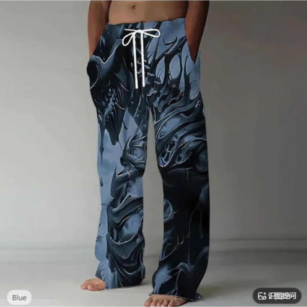 Men's 3D Distressed Printed Baggy Casual Trousers,  Elastic Drawstring Waist with Pockets, for Spring Summer Home Outdoor Vacation