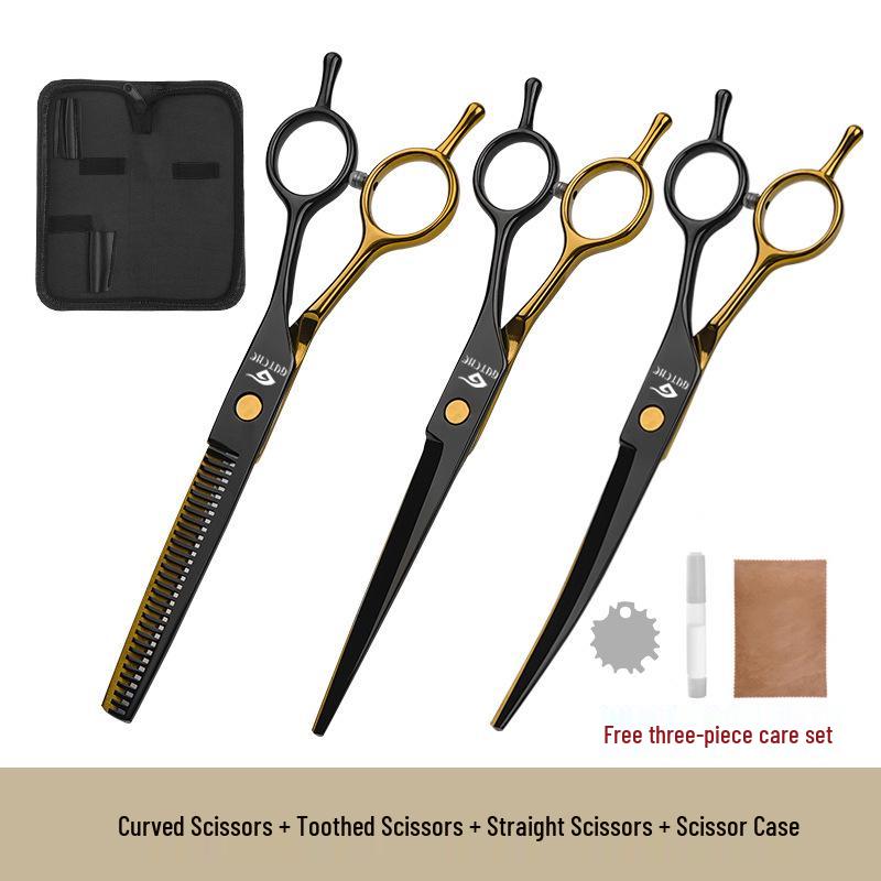 All-Steel Pet Grooming Scissors Set - Includes Curved Dog Hair Cutting Scissors