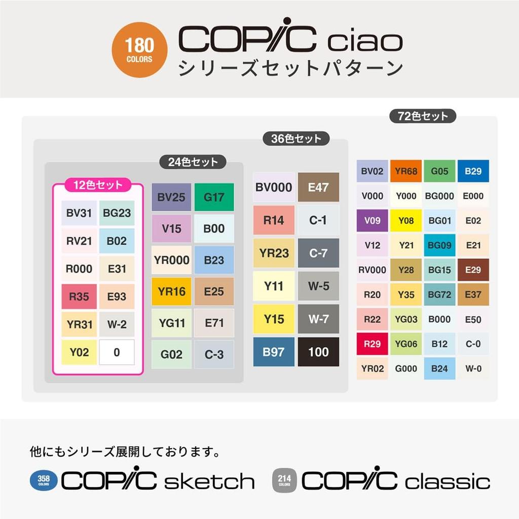 Copic Ciao Starter Set 12 Colors Multicolor Illustration Markers Pens for Drawing