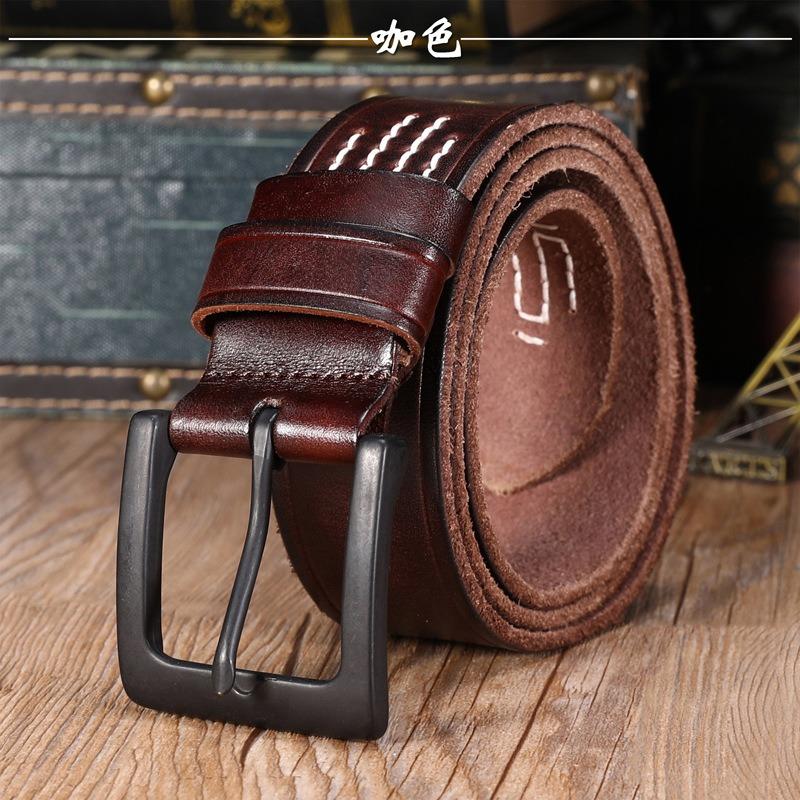 Boys Casual Pin Buckle Pure Cowhide Belt Versatile Retro Medium Green Men's Belt