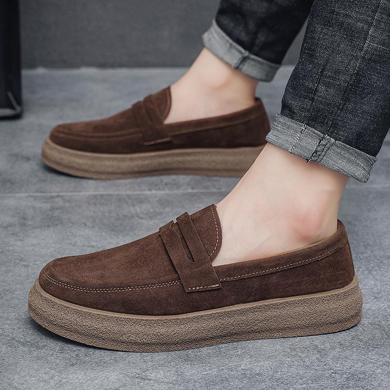 Fashion Men Suede Loafers Comfortable Man Casual Shoes Lightweight Slip on Walking Sneakers Platform Breathable Driving Shoes