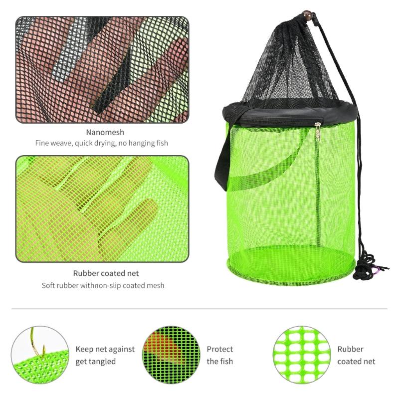 25cm/35cm Foldable Fishing Net Holder Nylon Net Floating Fishing Basket for Keep Crayfish Minnows Baits Storage Cage