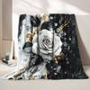 Black White Marble White Rose Flannel Throw Blanket Gold Vein Diamond Floral Decor Blanket