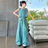 Women's Mid Size Summer Suit Fashionable Sleeveless Vest Children's Wide Leg Pants Fashionable Two-piece Set Trendy