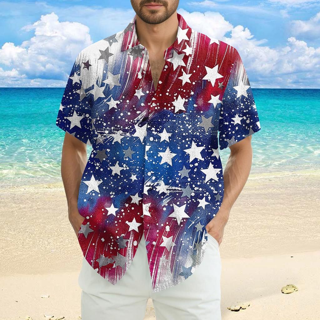 Herre Casual Casual Independence Day Print Kortarmet Skjorte