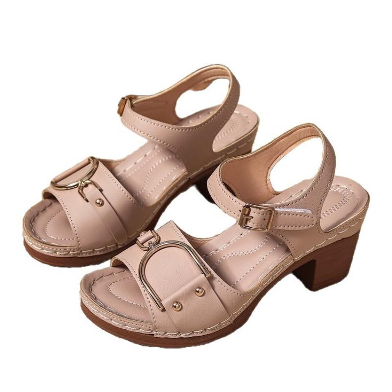 Sandals Women's Summer New Thick Heel Casual Comfortable Belt Buckle Sandals Women