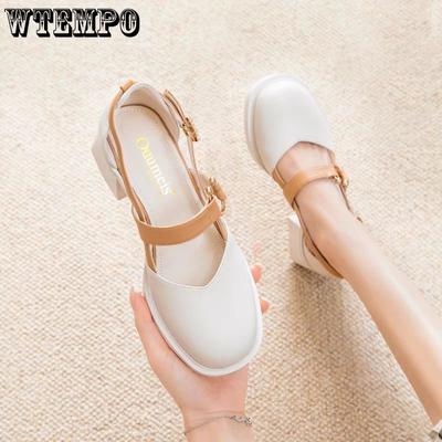 Grosso com sapatos de couro de verão feminino doce temperamento alto com cabeça redonda sandálias femininas