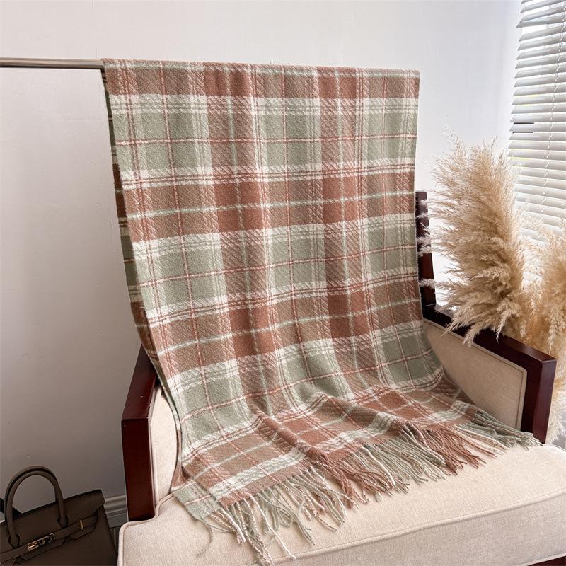 Korean Atmosphere Plaid JK Scarf, Adult Unisex Autumn Winter Thickened Warm Versatile Scarf with Tassels, Fashionable Casual Style