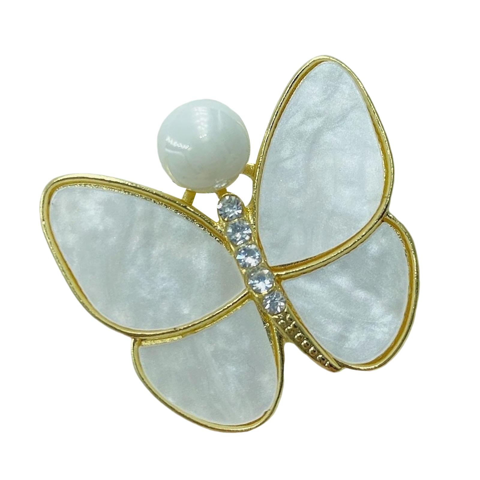 

Vintage Gold Enamel Rhinestones Butterfly Pin With White Pearls Corsage Jewelry Elegant Clothing Accessory for Women
