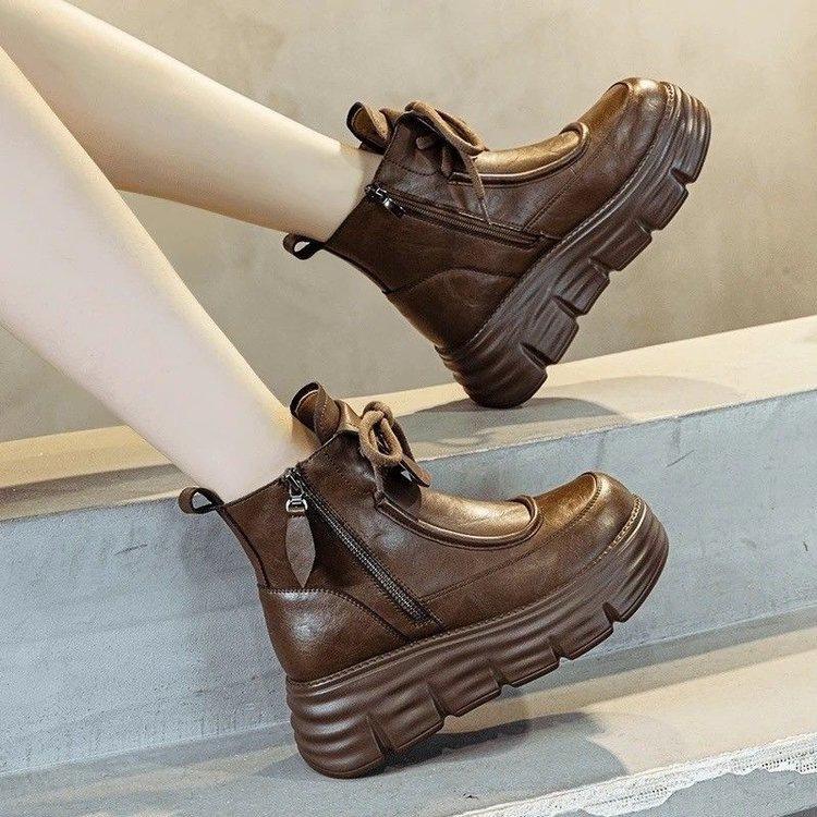 Thick-fur-lined Soft Leather Boots for Women, Short Boots, New Style Women's Shoes, High-top Cotton Boots