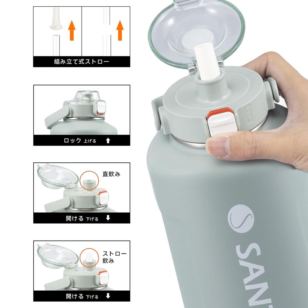SANTECO Vacuum Insulated Water Large Keeps Drinks Cold or Includes Compatible with Direct Drinking Sports Stylish Stainless Steel Ash Blue Bottle,