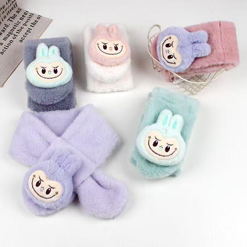 Новый зимний детский милый мультяшный плюшевый шарф-снуд из искусственного меха 60-80cm зелёный