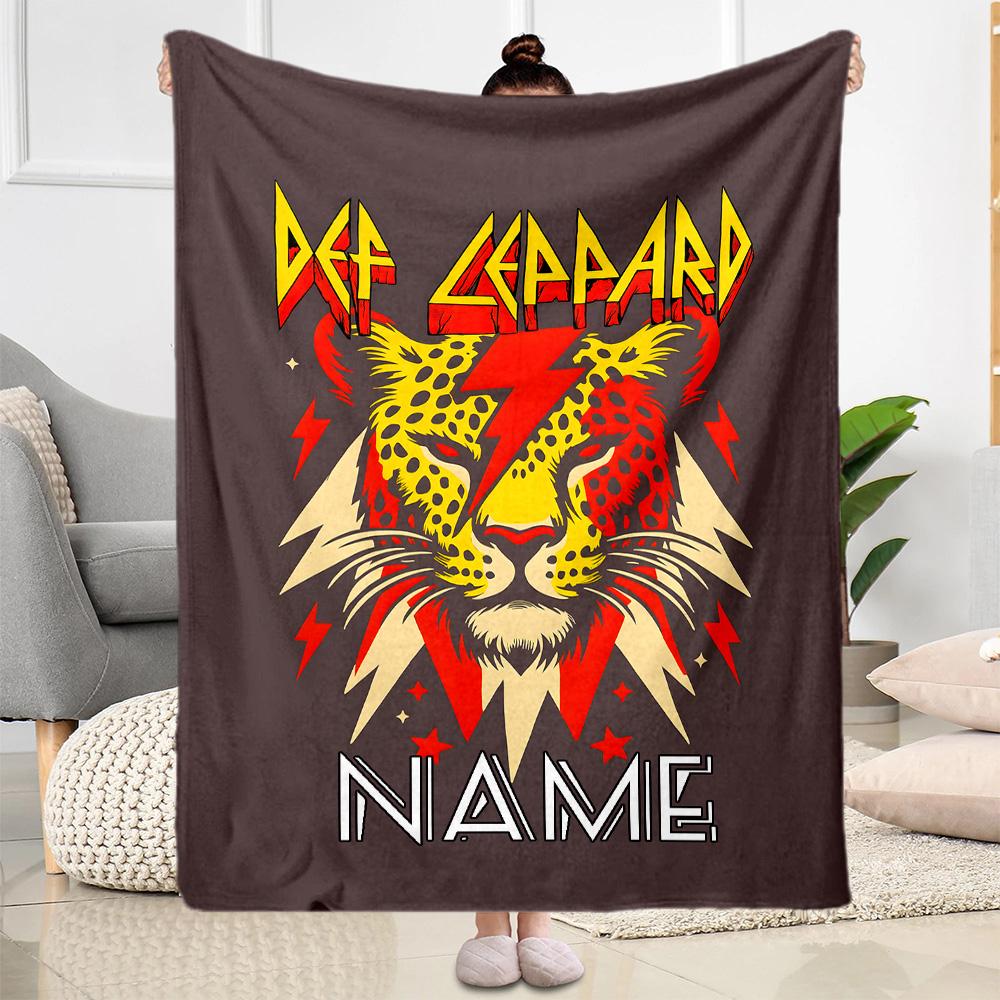 Def Leppard Leopard Rock Customize Your Name Blanket Lightweight Personalized Blanket Warmthful Decor Suitable for Chair Bedding Bed Nap