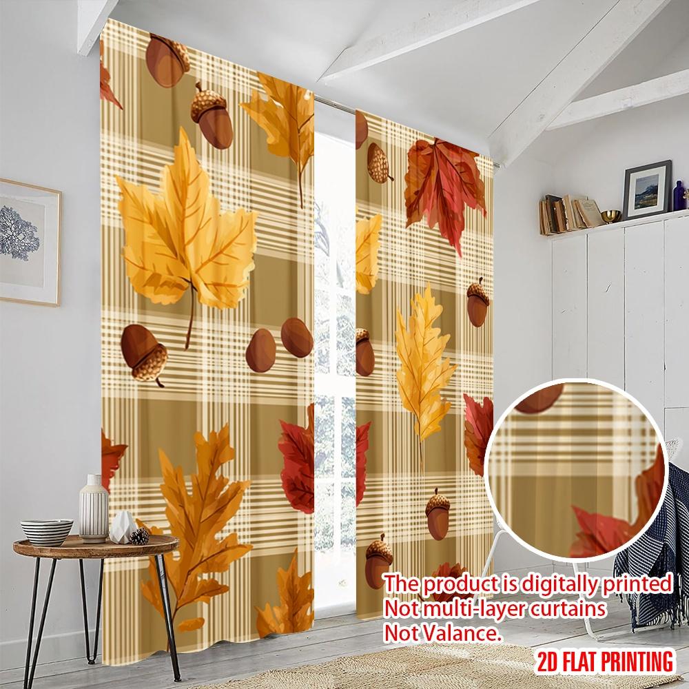 2pcs  2D plane printing Curtain Popular Autumn Leaves Plaid Pattern 100% Polyester (without rod) Art Deco Festive Perfect for