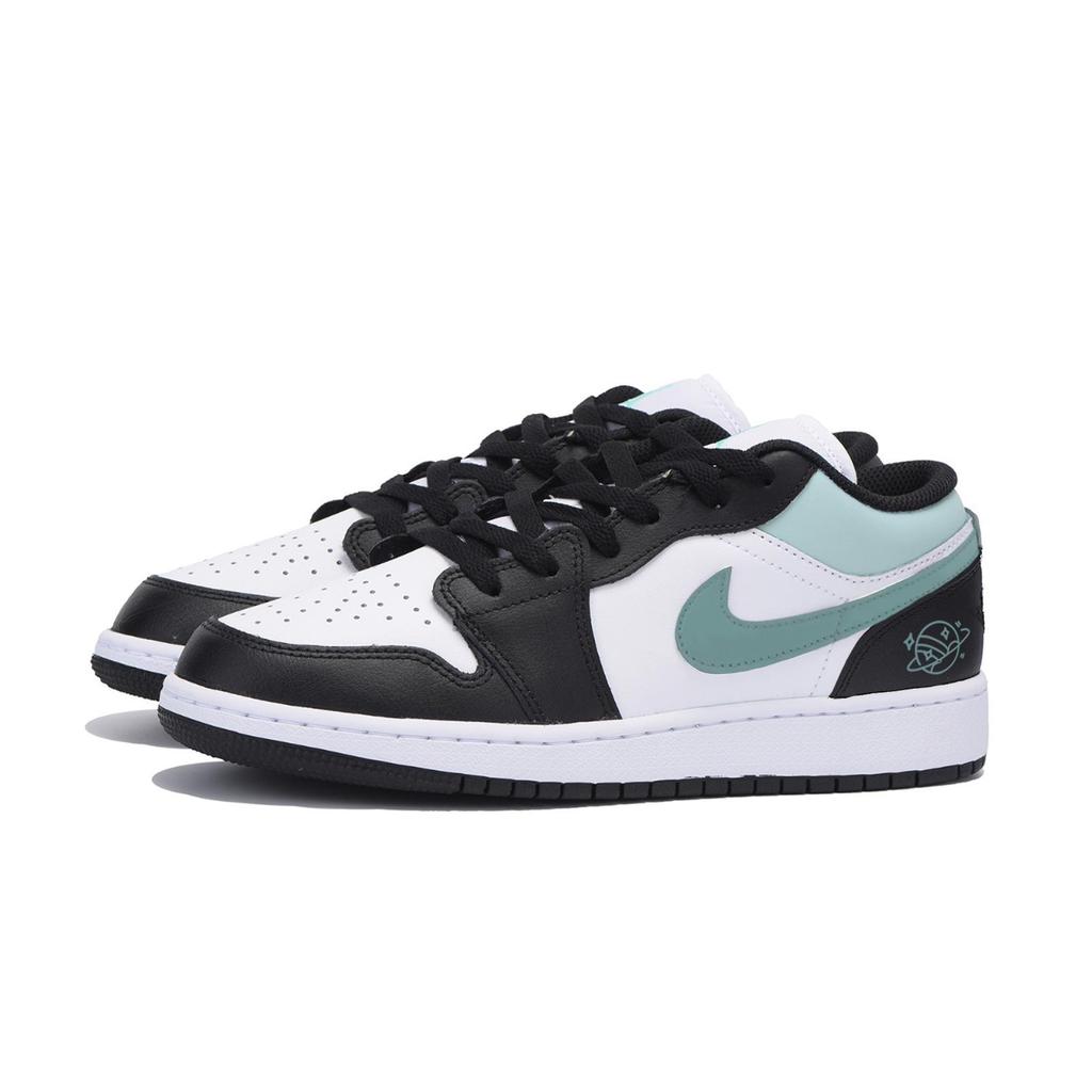 Jordan Air Jordan 1 Abrasion Resistant Slip Resistant Low Top Vintage Basketball Shoes Men's Black White Green 553558-131(Team85-)