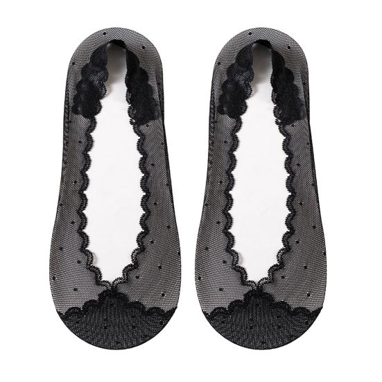 1 Pair Women Lace Socks Breathable Sweat-Absorbent Anti-Slip Shallow Mouthed Mesh Invisible Boat Socks