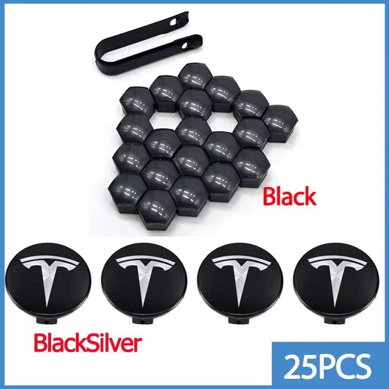 56mm Center Hub Caps for Tesla Model 3 Y S X Car Wheel Valve Cap Tire Lug Nut Protective Cover Exterior Decoration 25pcs / 29pcs