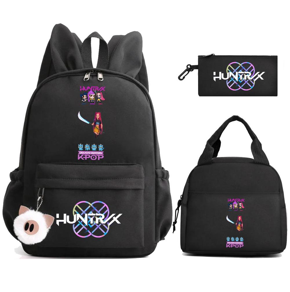 Cartoon Demon Hunters Printed Backpack Lunch Bag Pencil Case for Children Student Schoolbag Girl Kid Gift Women Travel Bag