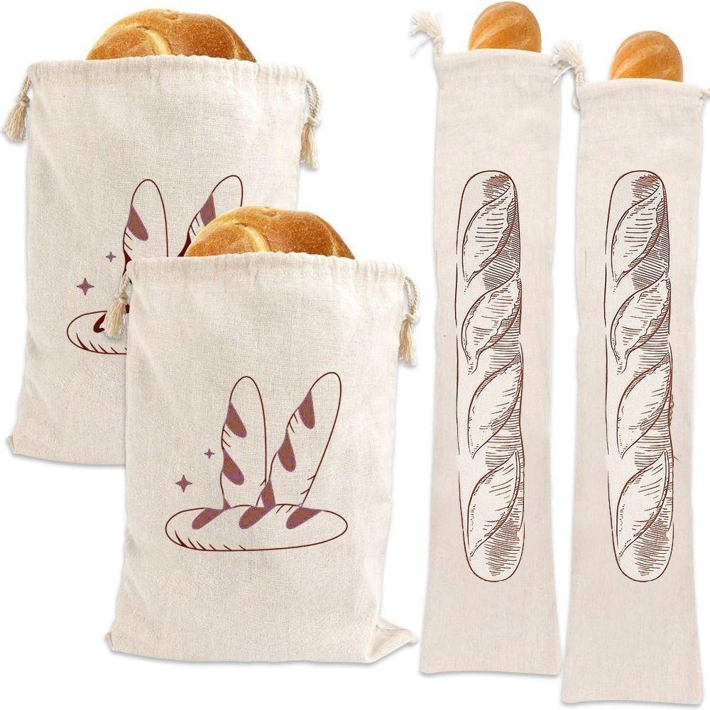 2PCS Fresh Keeping Bread Storage Bags Large Drawstring Bread Bag French Stick Storage Bag Toast