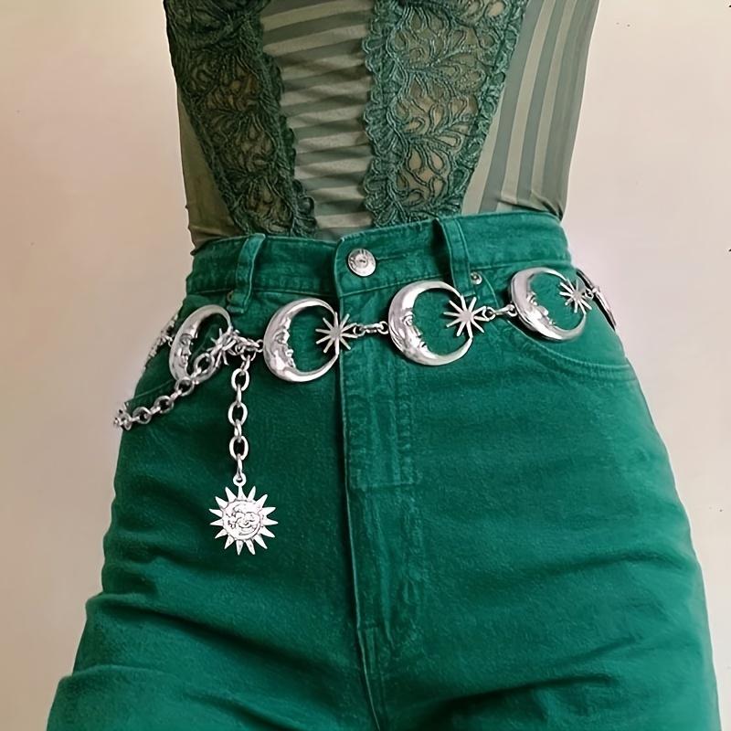 Stylish Women's Punk Moon & Sun Waist Chain Belt - Elegant Boho Alloy Body Jewelry with Crescent Moon & Star Charms, Perfect for Parties, Vacations &